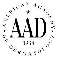 American Academy of Dermatology (AAD) logo – Dr Dean dermatologist Logo of the American Academy of Dermatology featuring the initials "AAD" with a star above, the year 1938 below, and the full organization name encircling the design – Dr Dean dermatologist